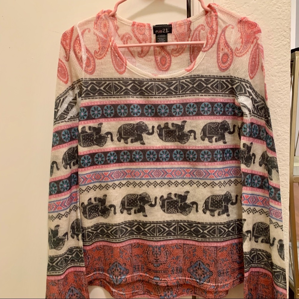 Rue 21 Tribal Elephant Print Sweater Medium